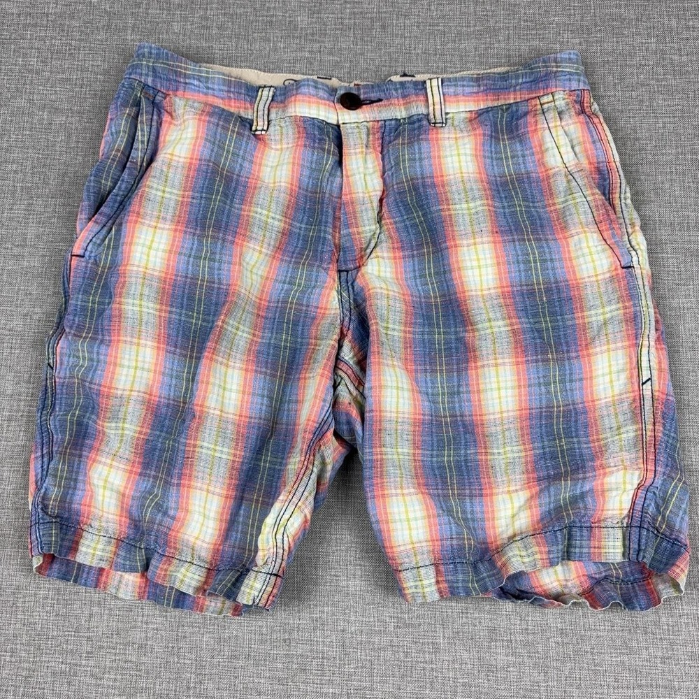 Tommy Bahama Caldera Plaid Shorts Men's 30 Linen Tencel Multicolor 9" Inseam
